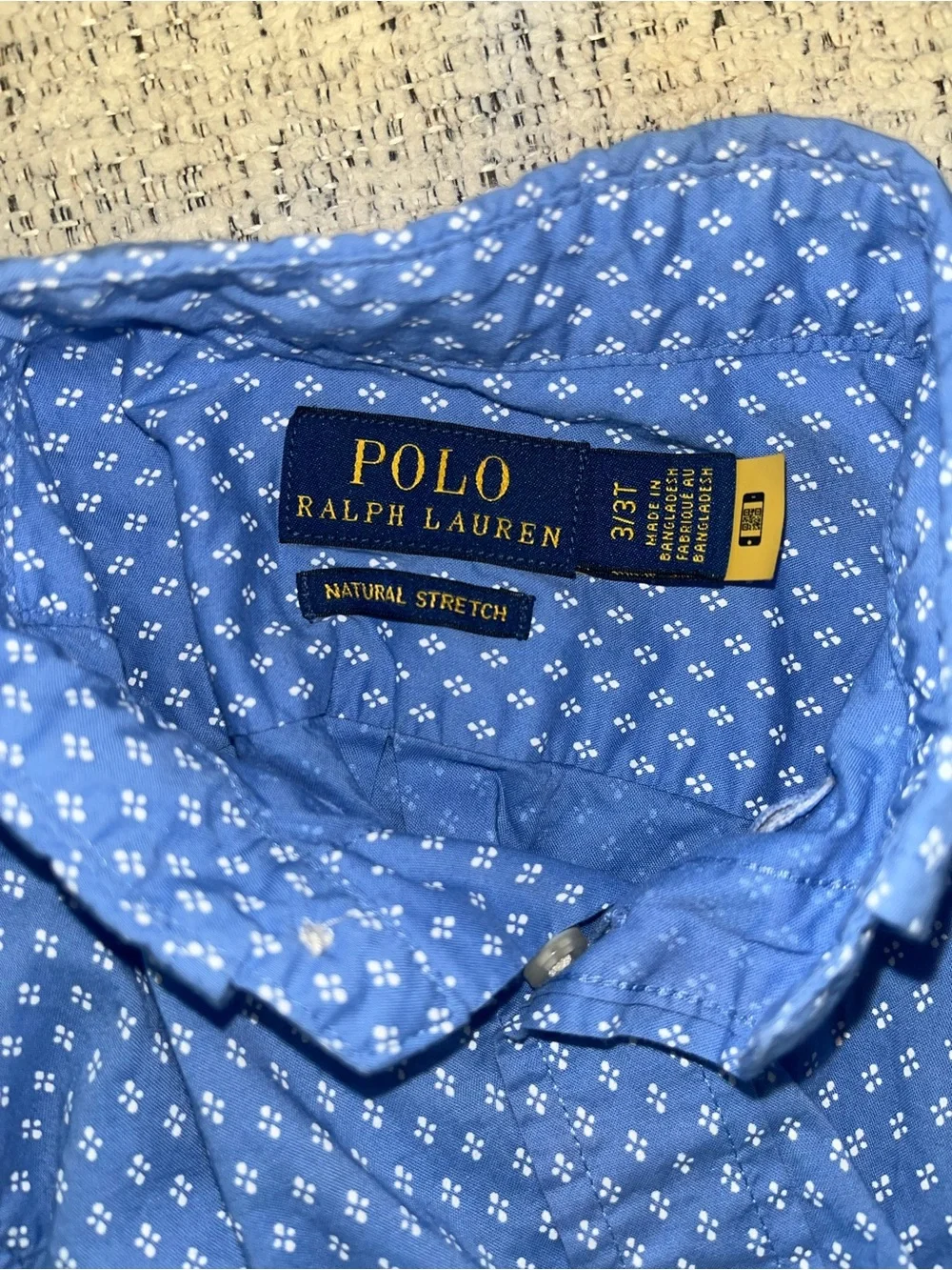 Boys Ralph Lauren Blue Short-Sleeve Button-Down Shirt with White Polo Logo